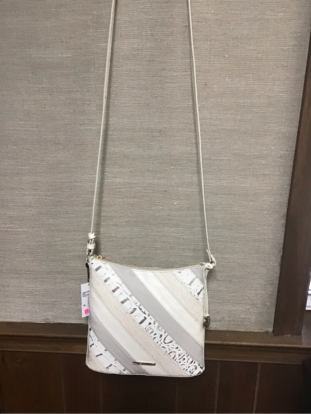 Brahmin White Multi-Texture Diagonal Stripe Crossbody